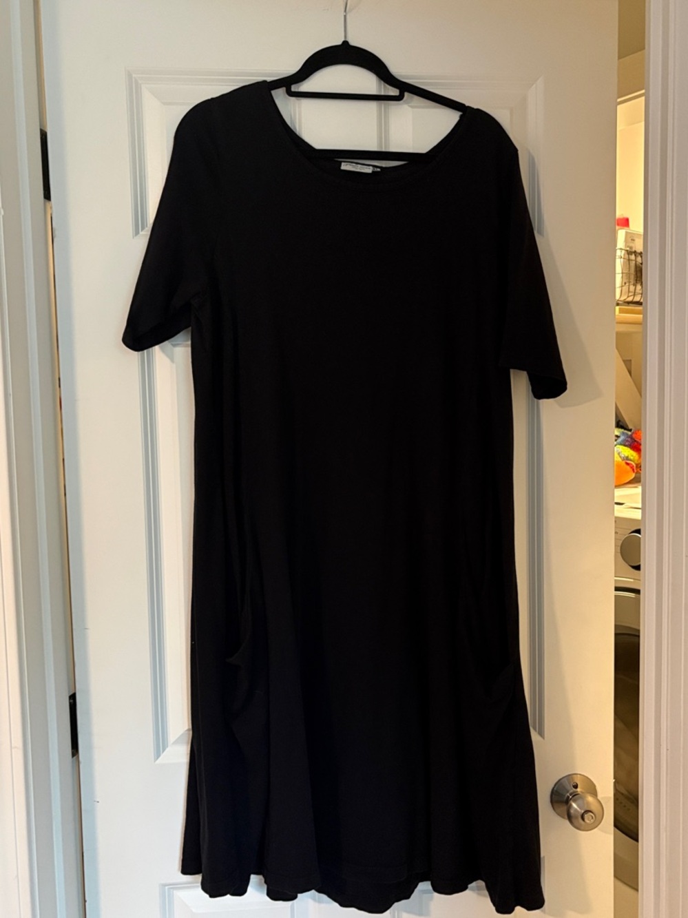 Prairie Cotton Classic Black Short-Sleeve A-Line Dress with Deep Pockets